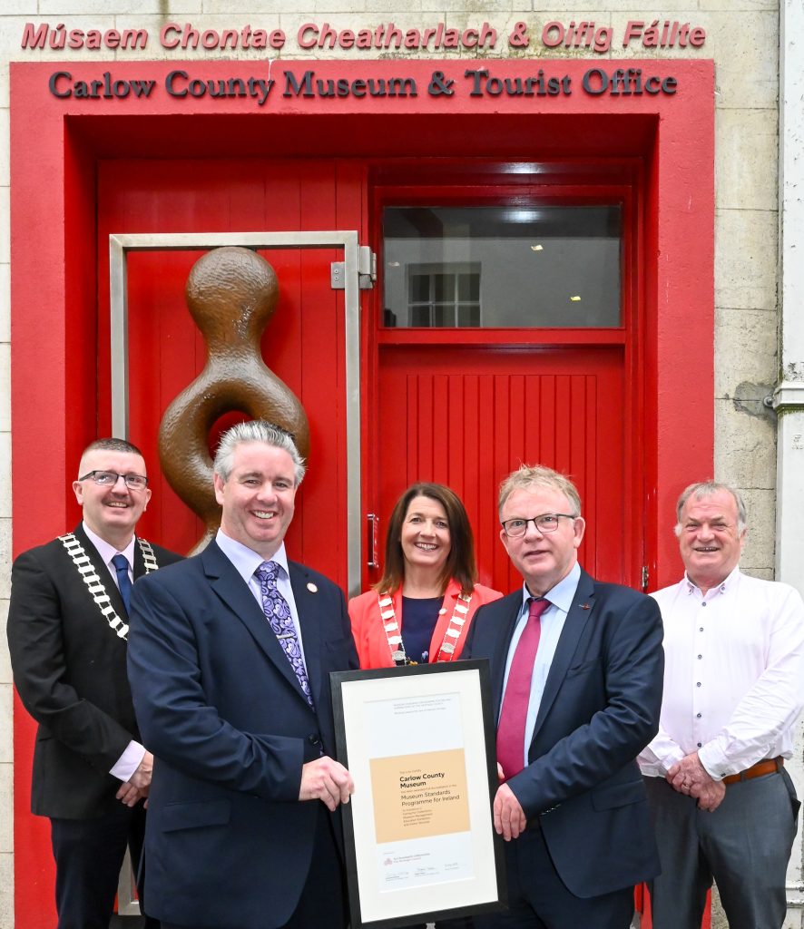 Carlow County Council Members and Staff outside the Museum with the MSPI Award